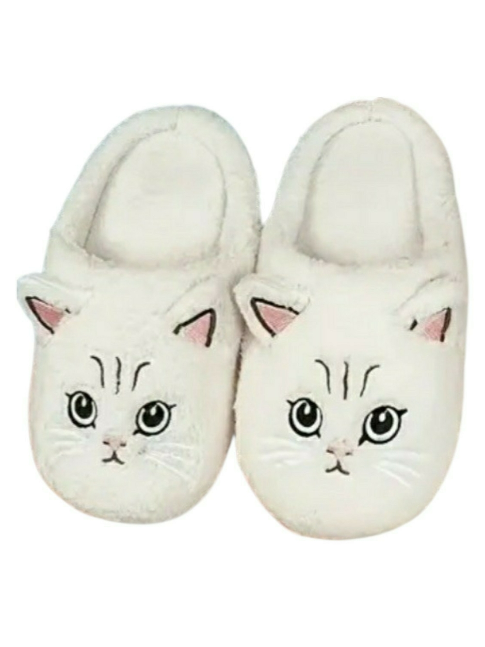 Fuzzy white cat slippers. These open-back plush house. New